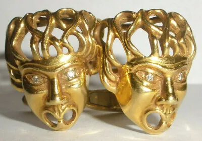 Exquisite Vintage 18k Gold Greek Mask Medusa Diamonds Cufflinks Lalaonis Style • $2250