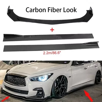 Carbon Fiber Front Bumper Lip Spoiler + Side Skirts For INFINITI Q50 Q60 Q70 G35 • $109.99