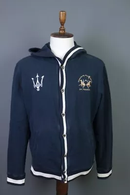 La Martina Blue Maserati Button Down Hooded Cardigan Track Jacket Size 3XL • $100