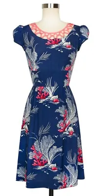 £75 • Buy Trashy Diva Deep Sea Coral Tiki Dress Vintage Pinup Shift Xs Nautical 40s Blue