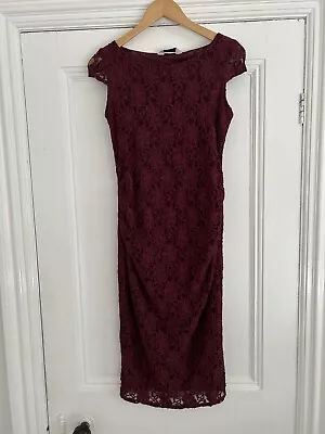 Dorothy Perkins Burgundy Lace Maternity Dress Size 8 Formal Occasion Bondycon • £5.49