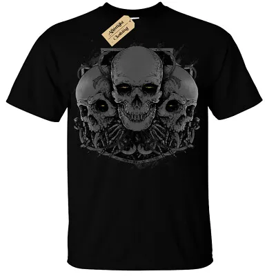Demon Skulls T-Shirt Mens Gothic Rock Biker Skull Goth Skeleton Gift Alternative • £11.95