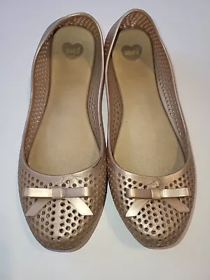 Womens Dreamed Mel By Melissa Perforated Bow Flats Size 7 Gold • $25