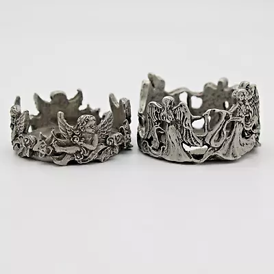 Pewter Cherubs & Angels Pair Of Tealight Holders Scents & Accents 1999 Vintage  • $14.79