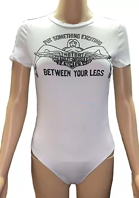 Large Classic Vintage Style Harley Davidson Exciting Print On White Bodysuit • $40