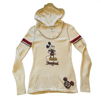 Walt Disney World & Disneyland Mickey Mouse Hoodie Sweater Knit Ivory Size Small • $14.95