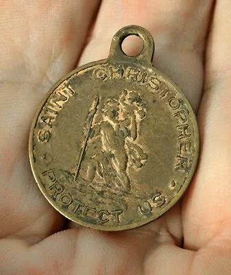 Vintage St Christopher Pendant Metal Gold Tone In Case Of Accident Call A Priest • $7