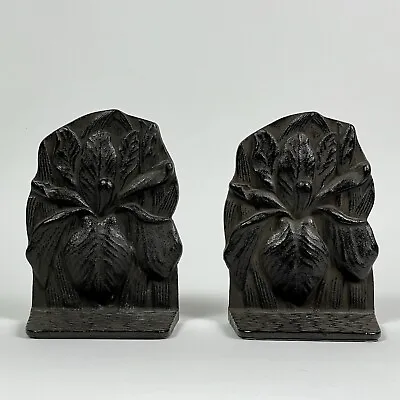 Vintage Art Nouveau Style Japanese Cast Iron Iris Flower Bookends • £236.93