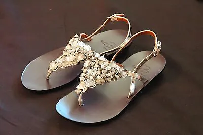 B Makowsky Gia Silver Beaded Stone Detail Sandals Shoes Size 5M • $19.99