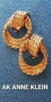 Vintage Signed Ak Anne Klein Gold Tone Twisted Rope Design Hoop Clip-on Earrings • $15