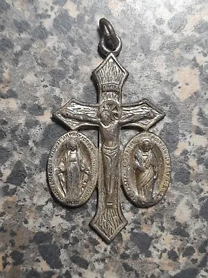 Jesus Mary & Joseph Crucifix Medal Pendant JMJ Be With Us On Our Way Miraculous • $12