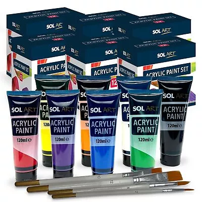 16-24 Tubes Acrylic Paint 120ml + 8-12 Artists Brushes Set Assorted Colours Arts • £17.99