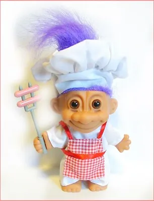 BBQ Chef TROLL Barbeque PURPLE Hair Apron Hat Hotdogs Russ NEW OLD STOCK • $28
