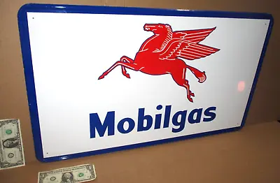 MOBILGAS Gasoline - Flying Red Horse - GIANT SIZE SIGN - Embossed Tin - MADE USA • $129.99