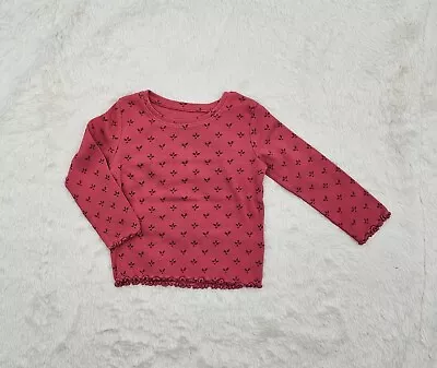 NEXT Baby Girl Preloved Long Sleeve Top Ribbed Printed T-shirt Pink 6-9 Months • £2