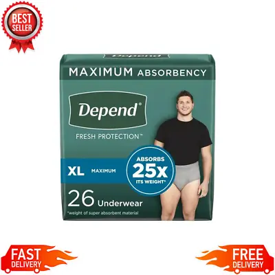 Depend Fresh Protection Adult Incontinence Underwear For Men Maximum XL 26Ct • $19.85