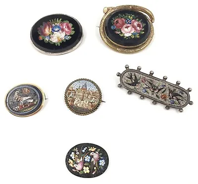 Antique Micromosaic Micro Mosaic Brooch Pins SIX Available Italian Handmade • $235