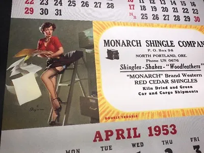 Sexy Elvgren Pin Up  Advertising Calendar Page N Portland Oregon Roofing • $14.95