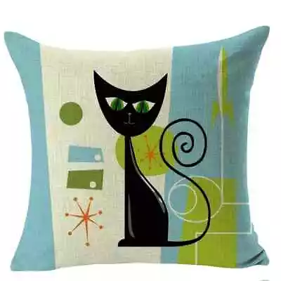 Atomic MCM Black Cat (18''x18'') Turquoise/Green Pillow Cover • $21.99