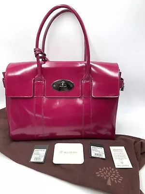 Auth Mulberry Bayswater Spazzalato Fuchsia Pink Patent Leather Tote Bag Ex+ • $495