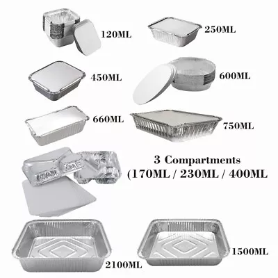 Disposable Aluminium Food Containers With Lids Takeaway Baking Tin Restaurant • £6.99