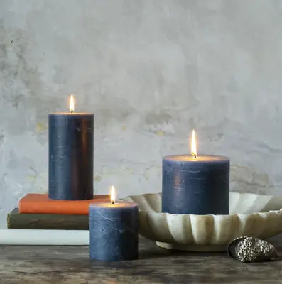 Inky Blue Pillar Candle Rustic Chunky Church Navy Blue Coloured Candle • £5.50