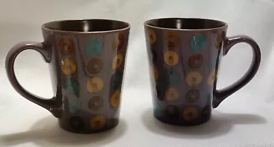 Mr Coffee Donut Themed Ceramic Coffee Mug Tea Cup Set Of 2 Purple Brown & Teal • $12.99