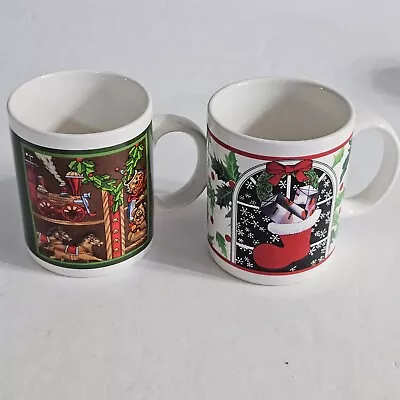 Lot Of 2 Vintage Christmas Coffee Mug Set Marked With Korea (WS) • $13.99