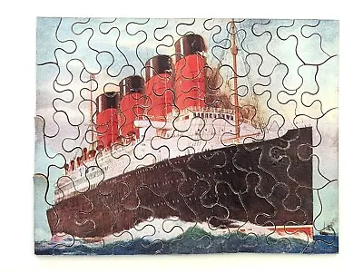 1920s-30s Cunard Line MAURETANIA Souvenir Wooden Jigsaw Puzzle W/ 50 Pieces • $55