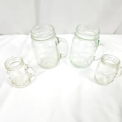 4 Vintage Golden Harvest Mason Drinking Jar With Handles Clear Glass & Green • $30