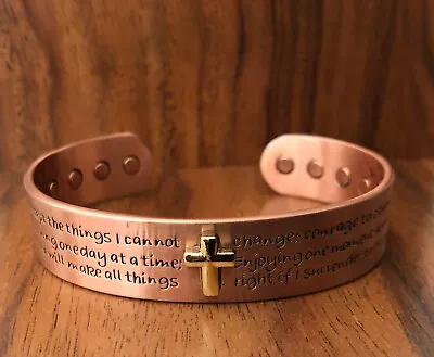 Cross Prayers Pure Copper Magnetic Bracelet Arthritis Pain Therapy Energy Cuff • $15.99