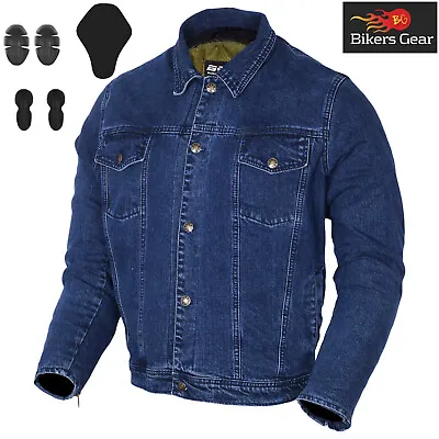 Mens Motorbike Touring Denim Jacket Motorcycle Blue Shirt Kevlar Lined CE Armour • $73.30