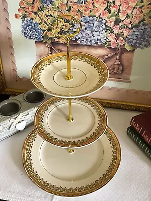 3 Tier Gold Rimmed Cup Cake Stand For Wedding High Tea Party • $29.95