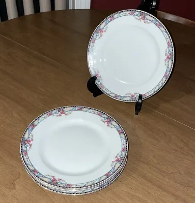 Vintage  VICTORIA Czechoslovakia Floral/Gold China 8-3/4” Lunch Plates Set Of 4 • $24.99