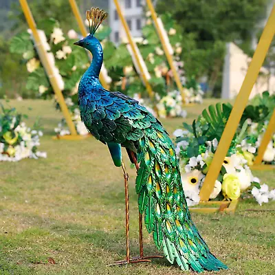 Outdoor Solar Peacock Statue Garden Decor Metal Yard Art For Lawn Backyard Party • £94.45