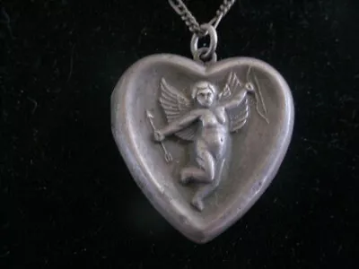 Vintage Sterling Silver Cherub Heart Locket Necklace • $59.99