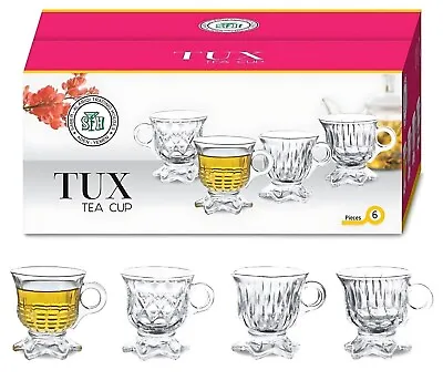 Set Of 6 Piece Glass Tea Cup Set 8.5 CM High Hot Drink Tea Mug Cappuccino Cups • £9.37