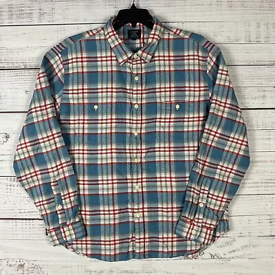 J Crew Shirt Mens Flannel Button Up XXL Long Sleeve Red Blue Plaid Check • $19.99