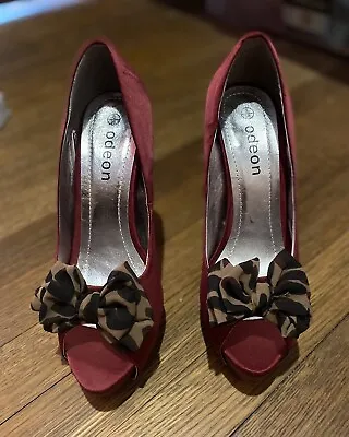 Ladies Odeon Burgundy High Heel Shoes Camouflage Bow Bnwb Size 5 Ladies • £18