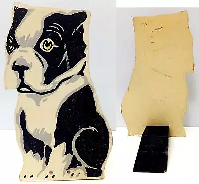 BOSTON TERRIER WOODEN DOOR STOP 1930s Painted 8  Tall DOG Vintage FOLK Art DECO • $112.50