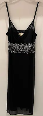 Vivienne Tam Fleur Empire Dress Vintage 90s Mesh Dress Black Embroidered Size 0 • $46.99