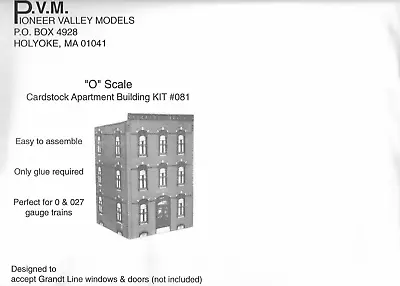 Pioneer Valley Models O Scale Cardstock Apartment Building Kit #081 • $2.99