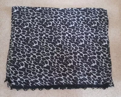 Next Black And White Lightweight Scarf With Lace Edging (170 X 48 Cm) New • £4.99