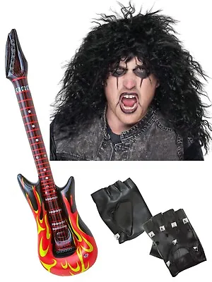 80's Punk Rockstar Gothic Rocker Heavy Metal Fancy Dress Costume Accessories Set • £13.90