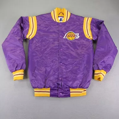 Los Angeles Lakers Jacket Mens Small Purple Satin Starter Coat NBA Basketball LA • $119.97