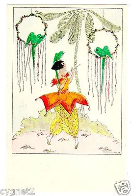 Postcard Austrian Mela Koehler Dancer With Green Parrots • $65