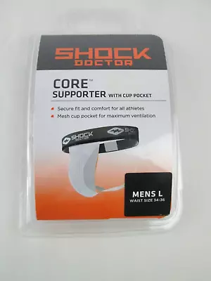 Shock Doctor Mens Sz L Waist 34-37 White Core Athletic Supporter W/ Cup Pocket • $12.95