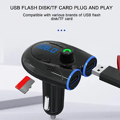 Car Kit Adapter 2USB & Type C Bluetooth Transmitter Charger 2.4A For Samsung S24 • £4.17