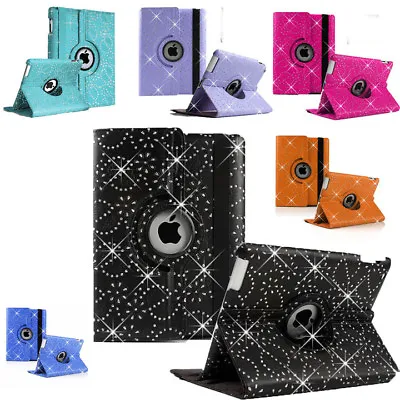 £5.99 • Buy Bling Diamond Leather Rotate Stand Swivel Case Folio Cover For Apple IPad Models