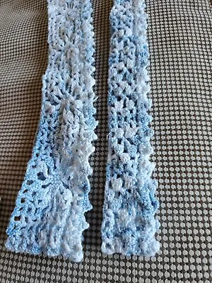 Vintage Lace Crocheted Trim Hand Made Varigated Blue 2 Pieces 1.5x24  & 2X25  • $9.53